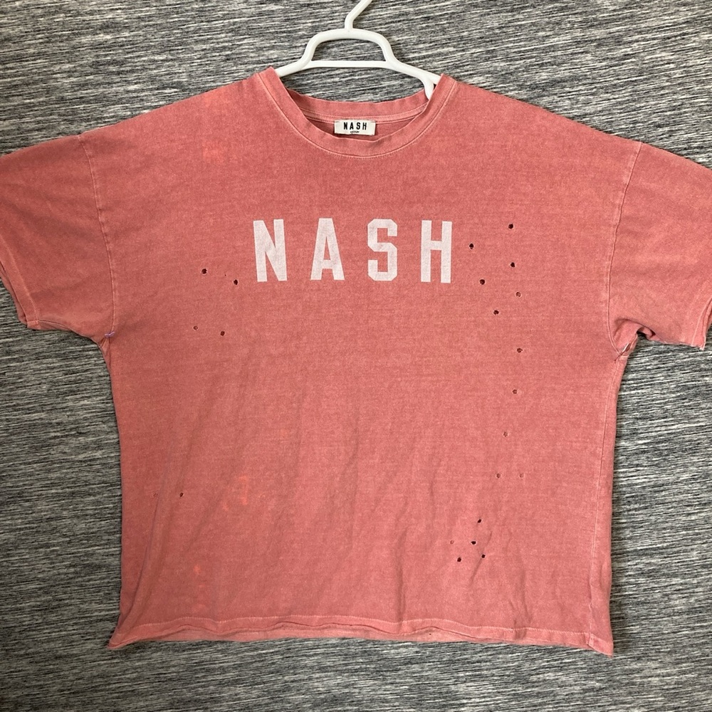 Nash Men’s Pale Pink (Mauve) Short Sleeves Round Neck Distressed Shirt